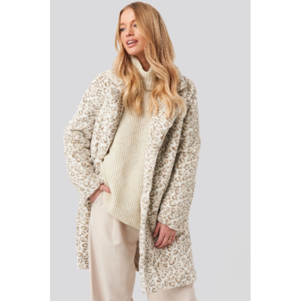 NA-KD Leopard Faux Fur Jacket Long Size Small